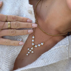 Pearly Blessing Cross Double Layered Necklace